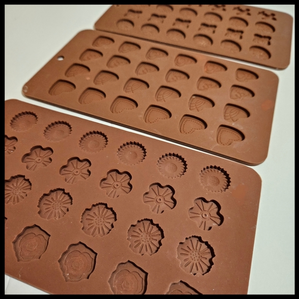 CANDY/CHOCOLATE 3 Silicone Molds, Flexible, Non Stick Hearts/ Flowers